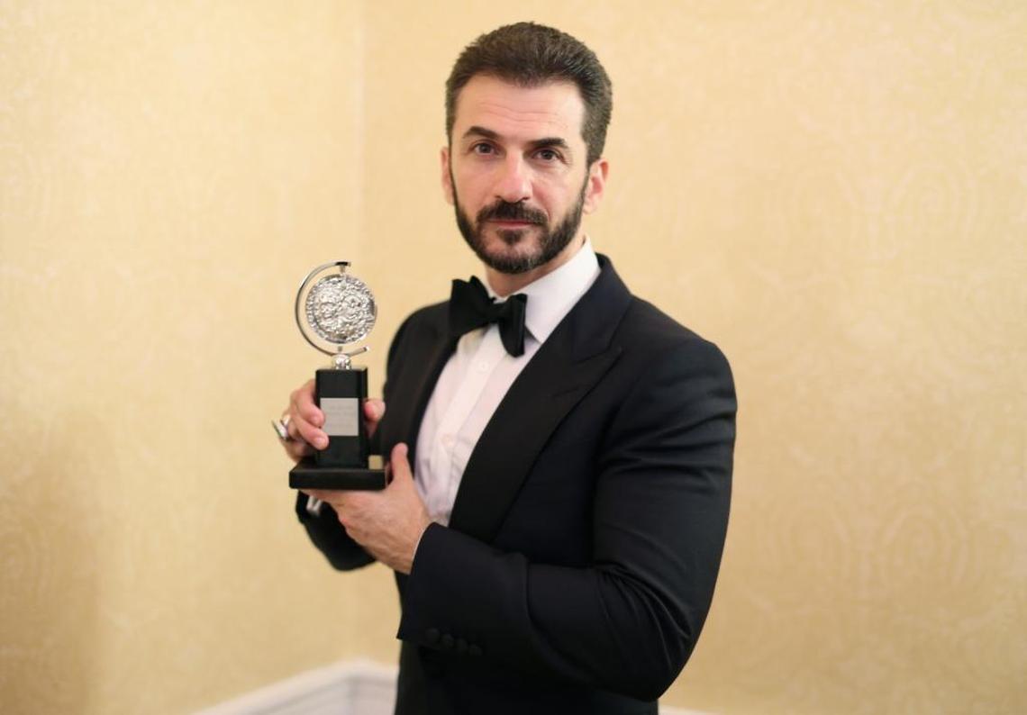 Michael Aronov, winner of the award for Best Featured Actor in a Play for “Oslo,” poses in the press room during the 2017 Tony Awards at 3 West Club on June 11, 2017 in New York City.