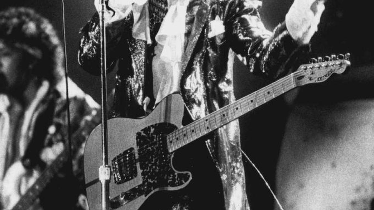 Prince in concert for 55,000 fans in the Orange Bowl, Miami, in 1985 at the height of his fame with ‘Purple Rain.’