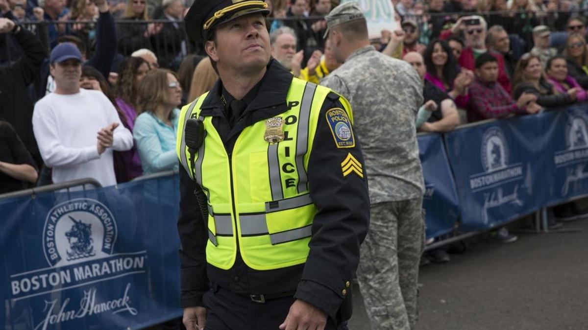Mark Wahlberg stars as a police officer on duty the day of the Boston Marathon bombing in ‘Patriots Day.’
