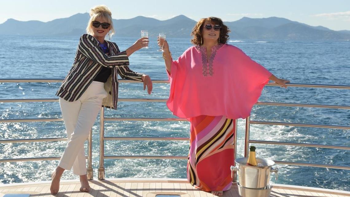 Patsy (Joanna Lumley) and Edina (Jennifer Saunders) just want to enjoy the good life in ‘Absolutely Fabulous: The Movie.’