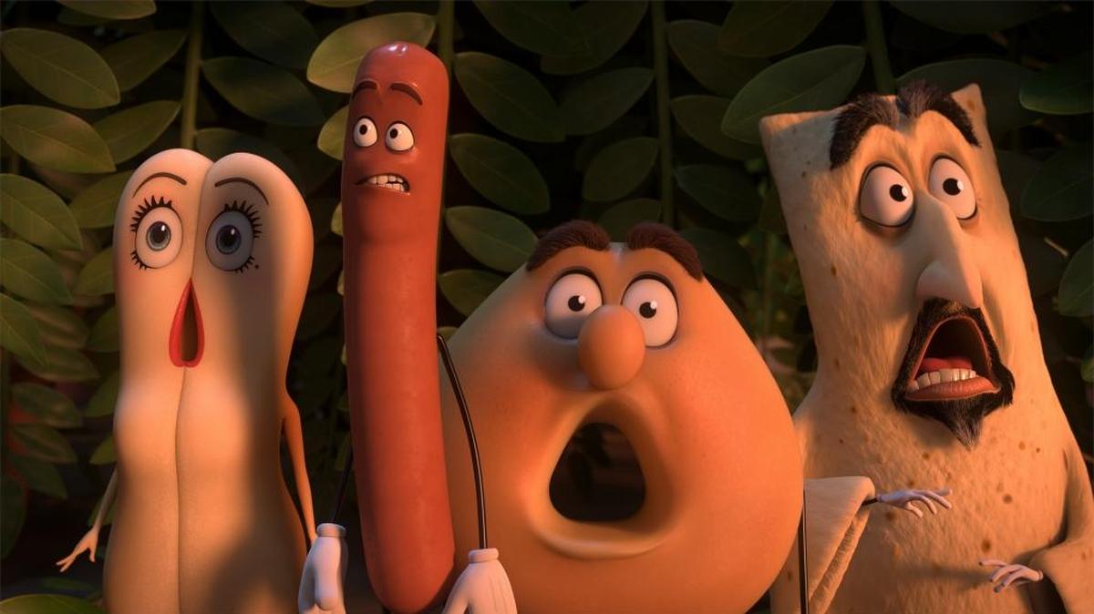Brenda (Kristen Wiig), Frank (Seth Rogen), Sammy (Ed Norton) and Lavash (David Krumholtz) in ‘Sausage Party.’