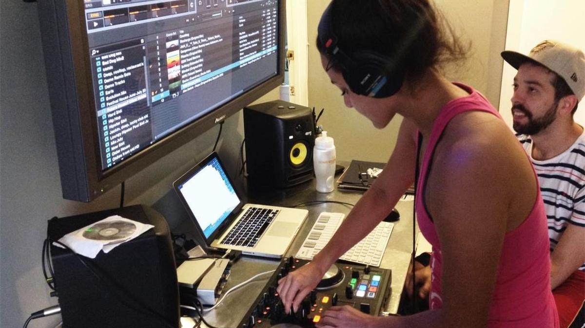 
Vanessa Guzman, 24, is working on building her career as a disc jockey in Miami with the help of Jordan Sanchez, 27, her mentor and promoter. She has been training with him every week for two months.
