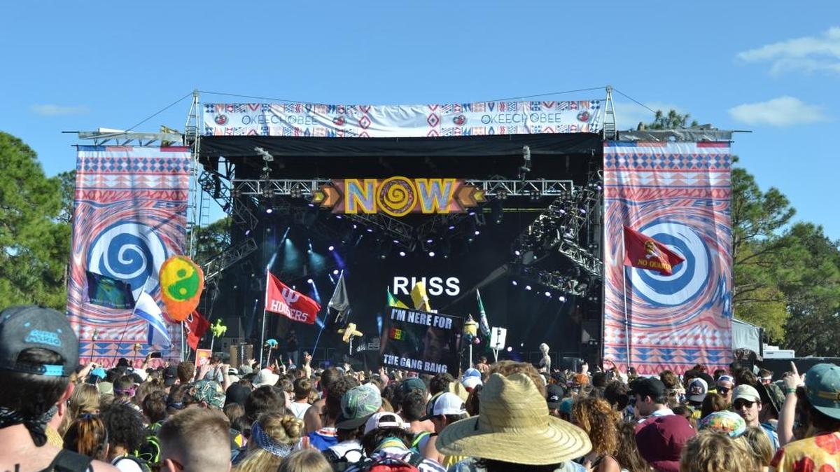 Fans sing along as hip-hop artist Russ performs ‘Losin Control’ and ‘Do It Yourself’ on the Now Stage.