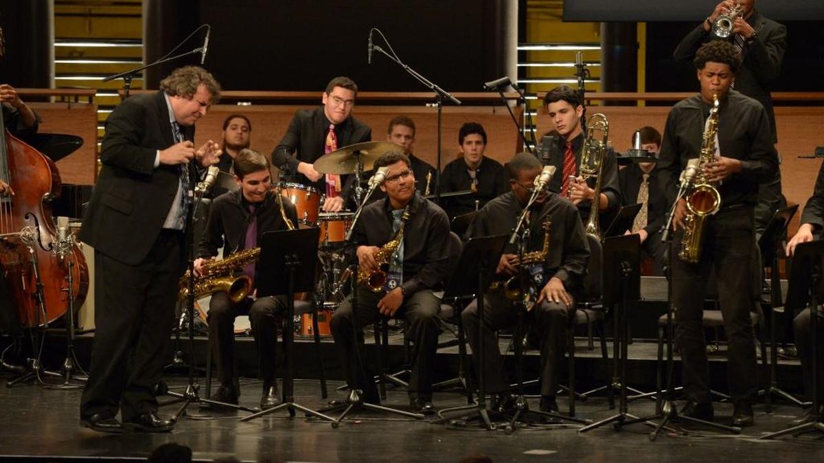 New World School of the Arts instructor and jazz band director Jim Gasior leads his young musicians to a first-place finish in Essentially Ellington, one of the most renowned high school jazz band competitions in the country.