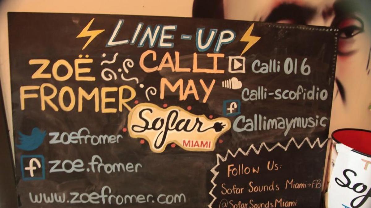 Artist board for a Sofar Sounds Miami secret show hosted at Yo Space in Little Haiti on Sunday, Aug. 28.