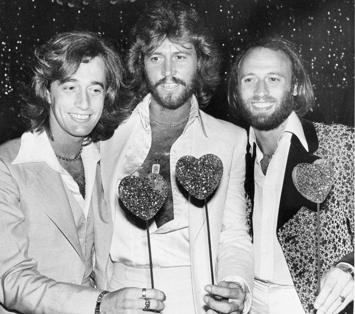 Bee Gees, from left, Robin, Barry and Maurice Gibb, at a party following the Hollywood premiere of “Sgt. Pepper’s Lonely Hearts Club Band” in July 1978.