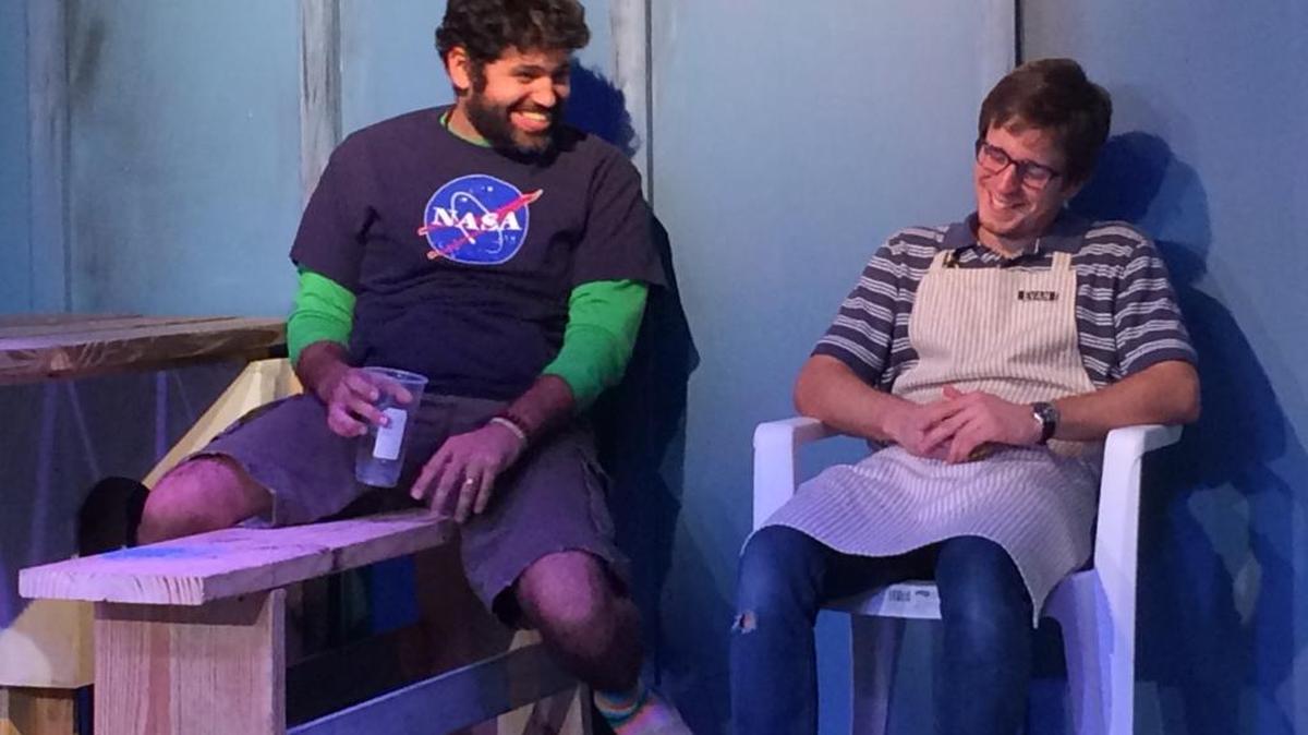 
Carlos Alayeto and Kristian Bikic have a laugh in Alliance Theatre’s ‘Aliens.’

