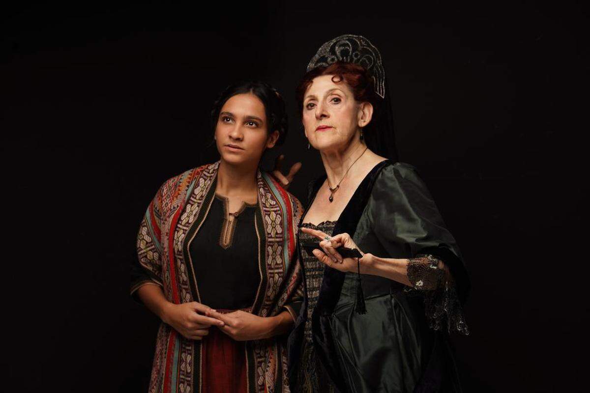 Marcela Jabes as Pepita serves as companion to Mary Lou Rosato’s Doña María in Miami New Drama’s “The Bridge of San Luis Rey.”