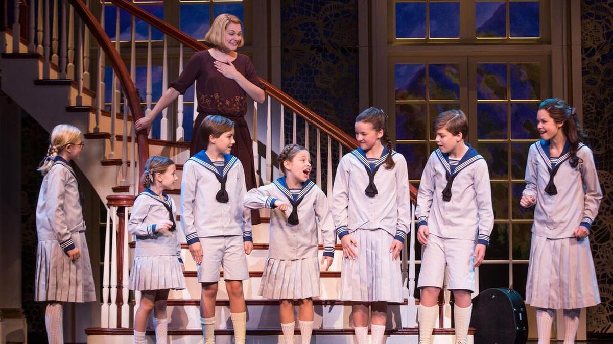 Kerstin Anderson as Maria Rainer with the von Trapp kids in the touring production of ‘The Sound of Music’ at the Arsht Center.