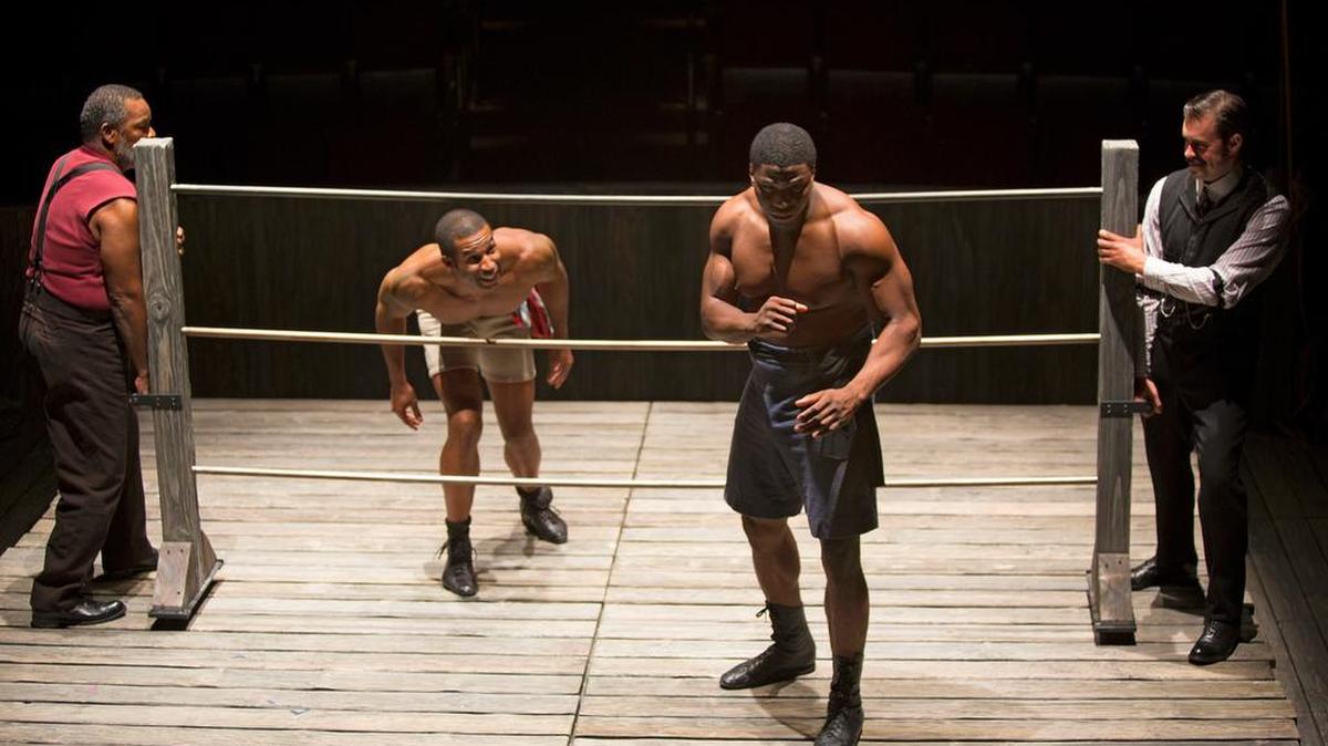
Marco Ramirez’s ‘The Royale,’ featuring (from left) Ray Anthony Thomas, Robert Christopher Riley, Okieriete Onaodowan and John Lavelle, played London’s Old Globe last fall. 
