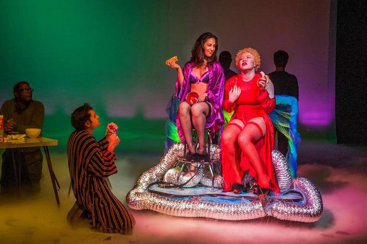 Brian Reiff begs for an intervention from Internet gods Cassandra Zepeda and Thiana Berrick while his Conscience (Robert Strain, at left) looks on in ‘Adorable Kitten Image Collapse’ by Steve Yockey.