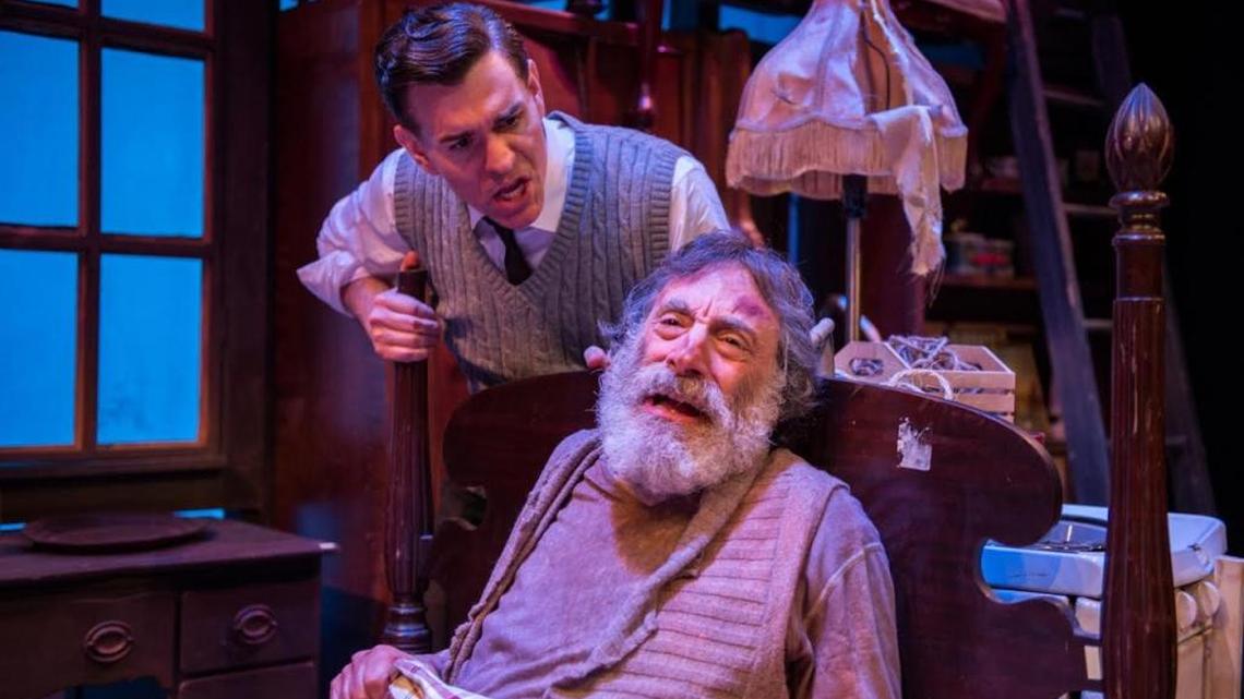 Nicholas Richberg’s Aston gets tough with David Kwiat’s Davies in Zoetic Stage’s ‘The Caretaker’ at the Arsht Center.