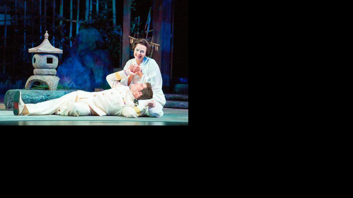
Kelly Kaduce as Cio-Cio-San and Martin Nusspaumer as Lt. Pinkerton in the Florida Grand Opera production of ‘Madama Butterfly.’
