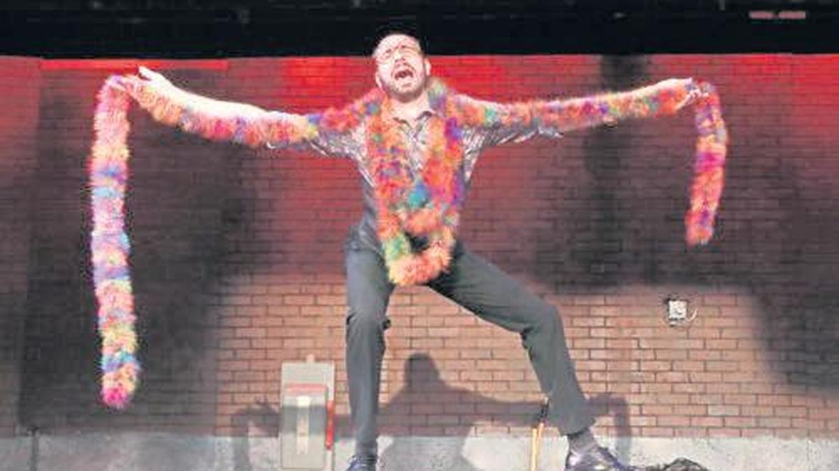 Martin Landry plays 10 different suspects in the Actors’ Playhouse production of ‘Murder for Two’ at the Miracle Theatre.