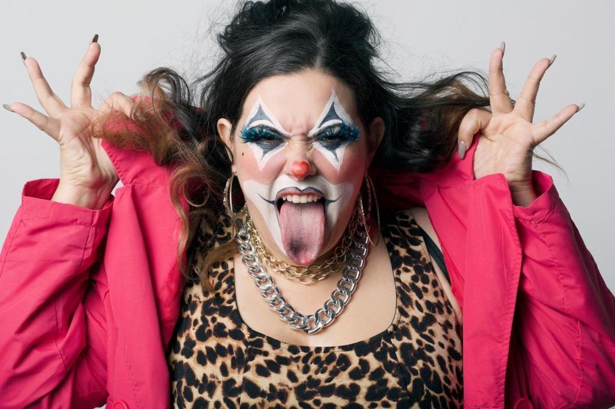 Vanessa Elise plays Death as a clown-ringmaster in the Zoetic Stage world premiere of Christopher Demos-Brown’s ‘Wrongful Death and Other Circus Acts.’
