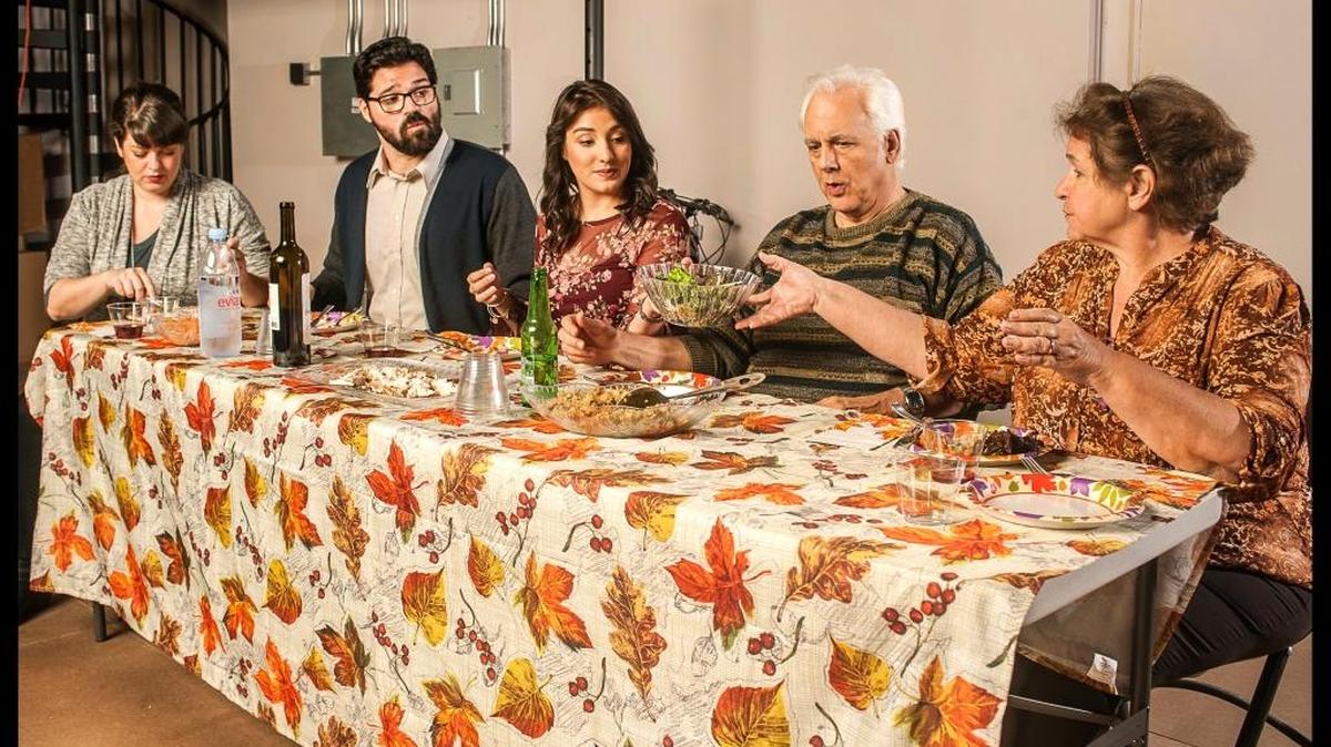 Meredith Bartmon, Alex Alvarez, Diana Garle, Michael Gioia and Elizabeth Dimon reunite in Stephen Karem’s “The Humans” at GableStage.