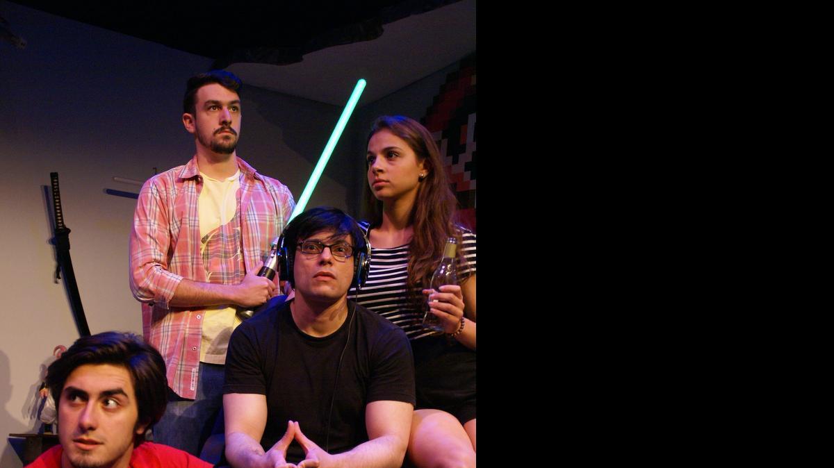
Joel Alexander, Daniel Gil, Danny Leonard and Rebecca Jimenez are gamers in New Theatre’s ‘Leveling Up.’
