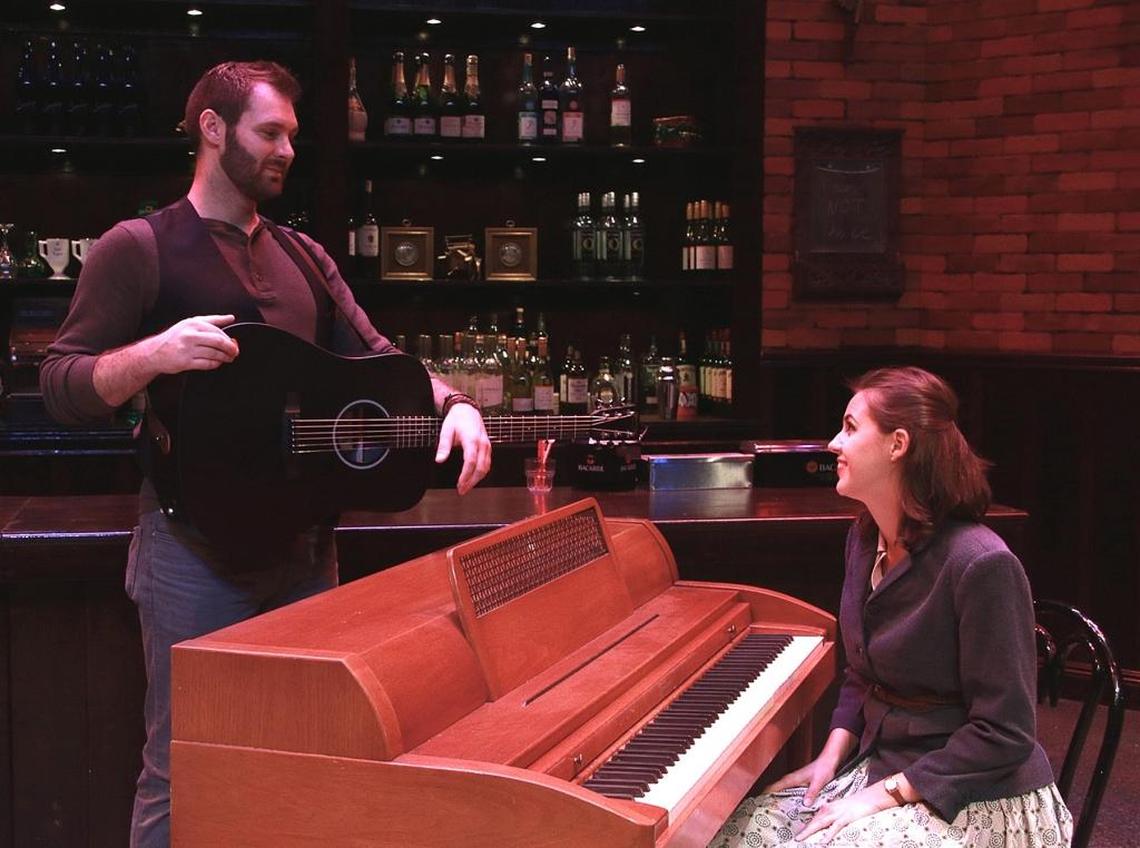 Ben Hope is Guy to Elizabeth Nestlerode’s Girl in the Actors’ Playhouse production of the musical “Once.”