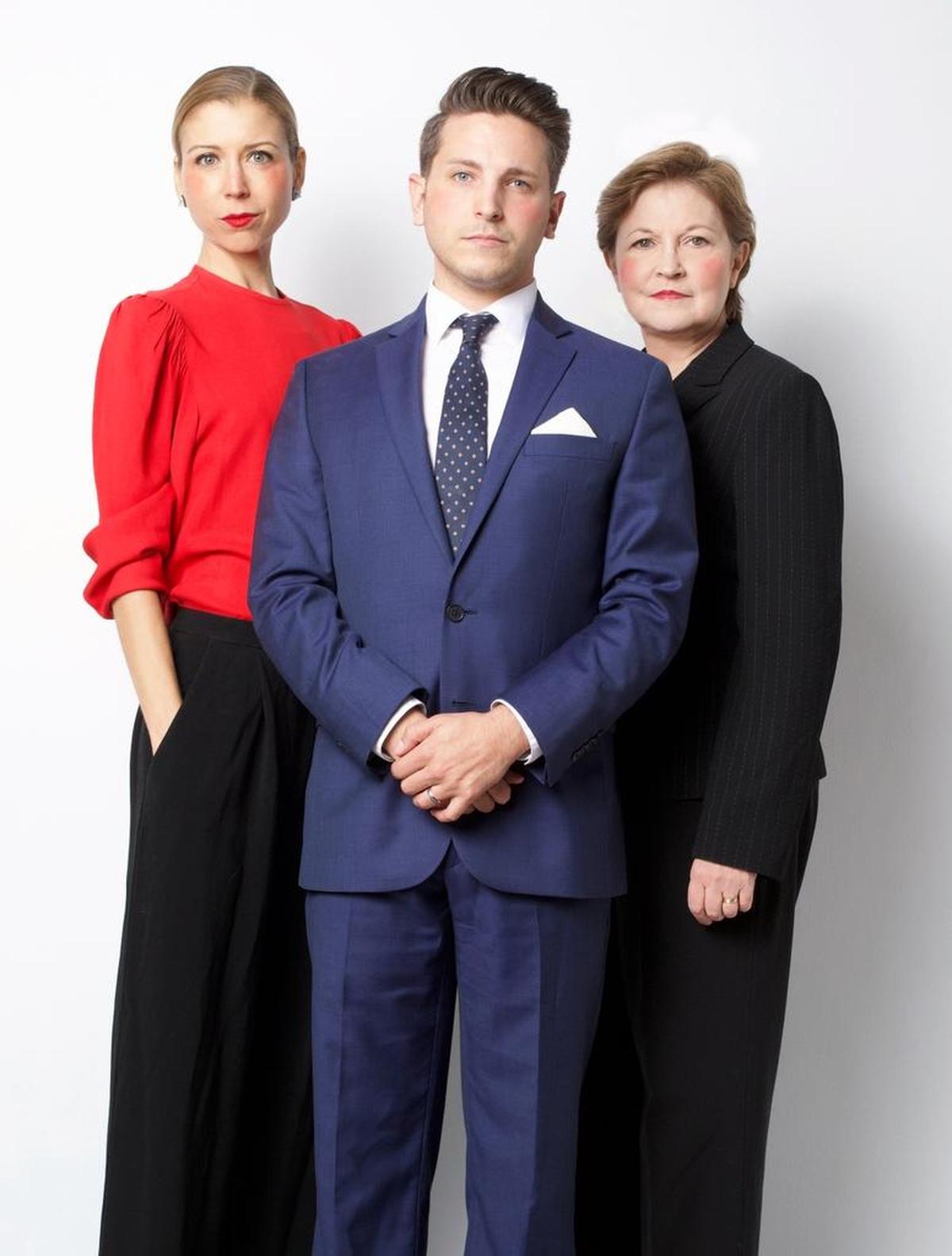 Autumn Kioti, Ryan Didato and Laura Turnbull are lawyers fighting over a huge payday in the Zoetic Stage world premiere of Christopher Demos-Brown’s ‘Wrongful Death and Other Circus Acts.’