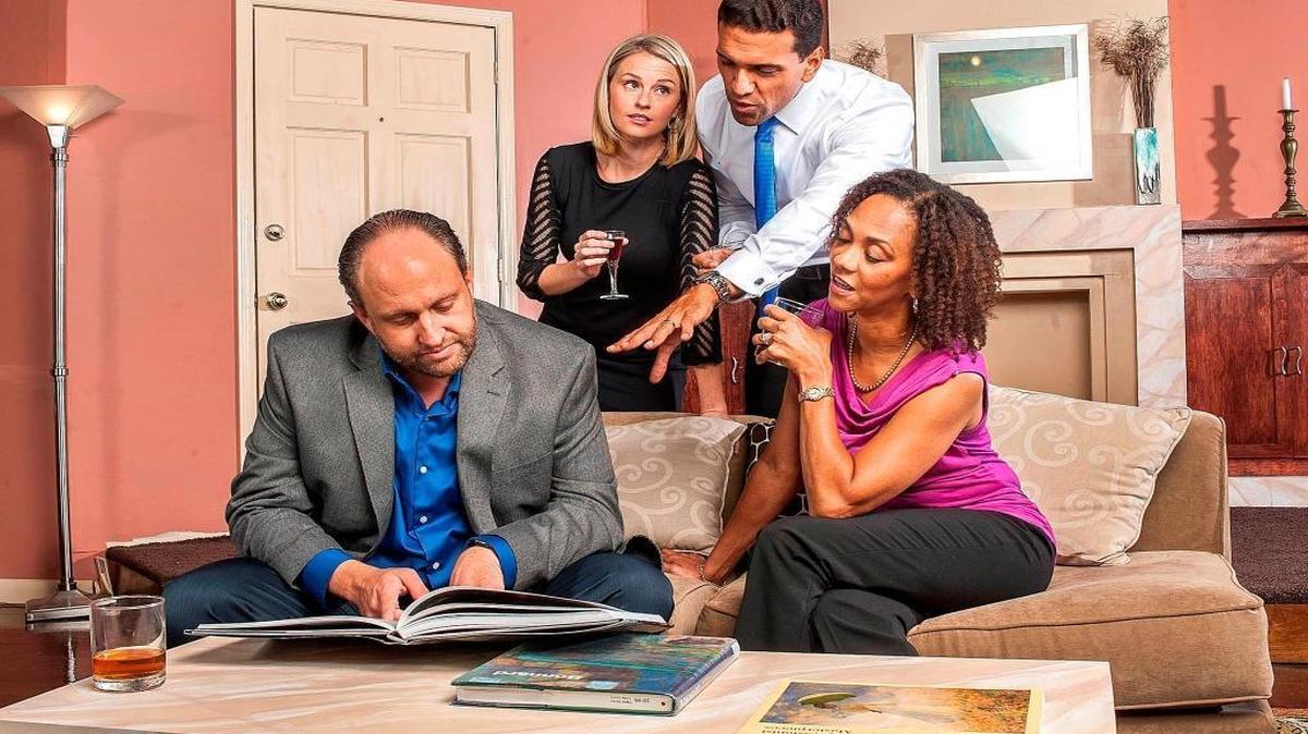 
From left: Gregg Weiner, Betsy Graver, Armando Acevedo and Karen Stephens in GableStage’s ‘Disgraced,’ which runs through Nov. 1.
