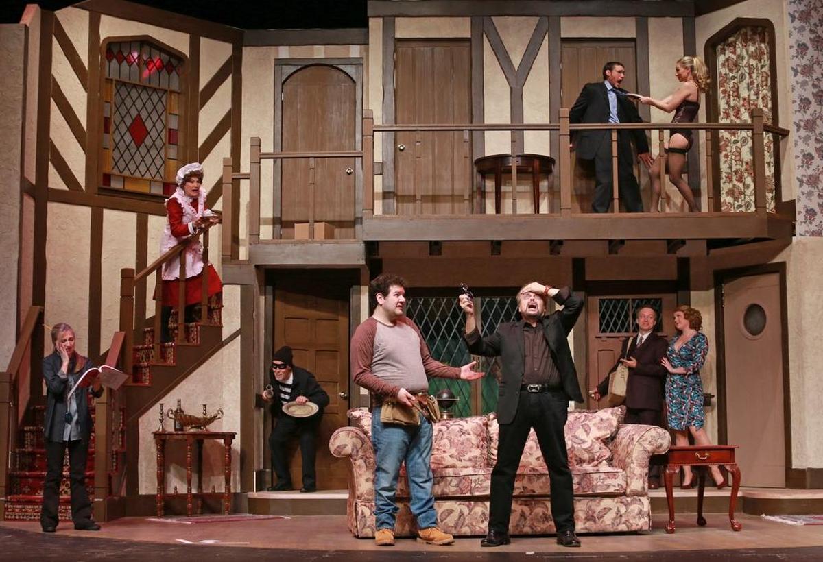 The cast of Michael Frayn’s ‘Noises Off’ descends into mayhem in the Actors’ Playhouse backstage farce at the Miracle Theatre in Coral Gables.