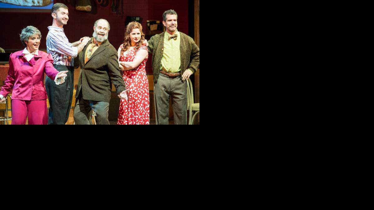 
Gail Byer, Adam Chisnall, Michael H. Small, Ashley Brooke and Ben Brayz let the vintage gags fly in Stage Door Theatre’s ‘Old Jews Telling Jokes.’
