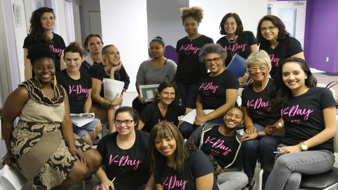 Part of the cast of ‘The Vagina Monologues’ rehearses at the Center for Social Change in Miami.