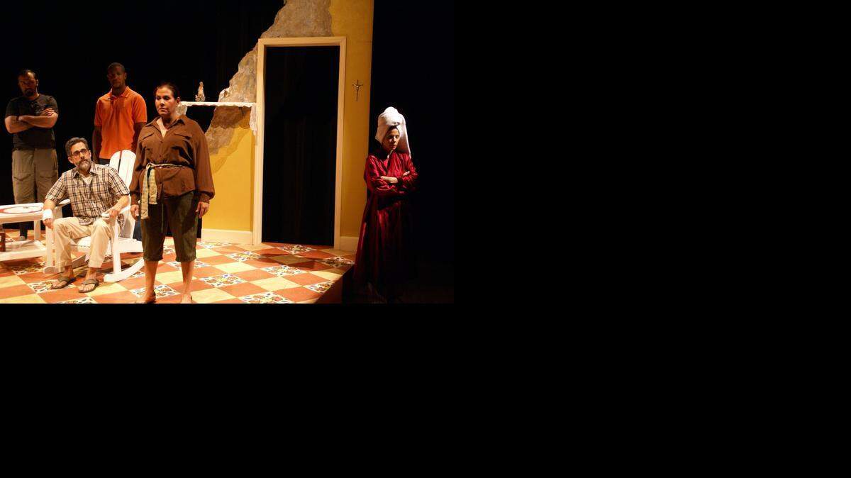 
Nick Duckart, Ethan Henry, Carlos Orizondo, Evelyn Perez and Tanya Bravo in “The Cuban Spring” at New Theatre 
