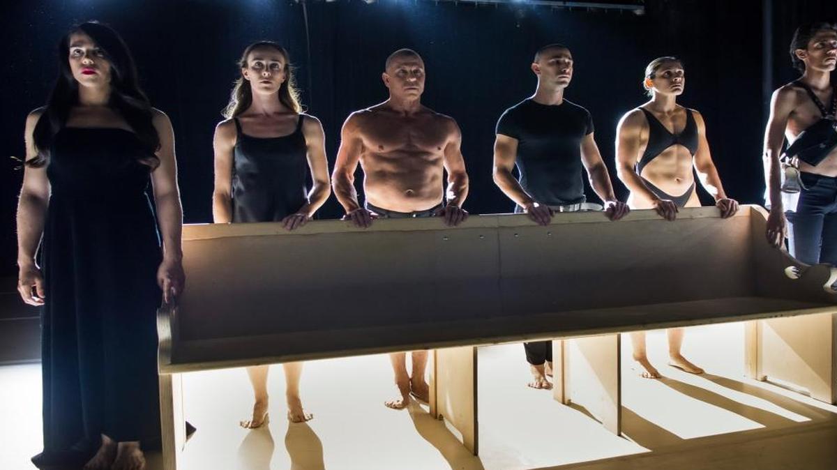 Performers in the Pioneer Winter Collective’s “Forced Entry and other love stories” at The Light Box at Goldman Warehouse in Wynwood