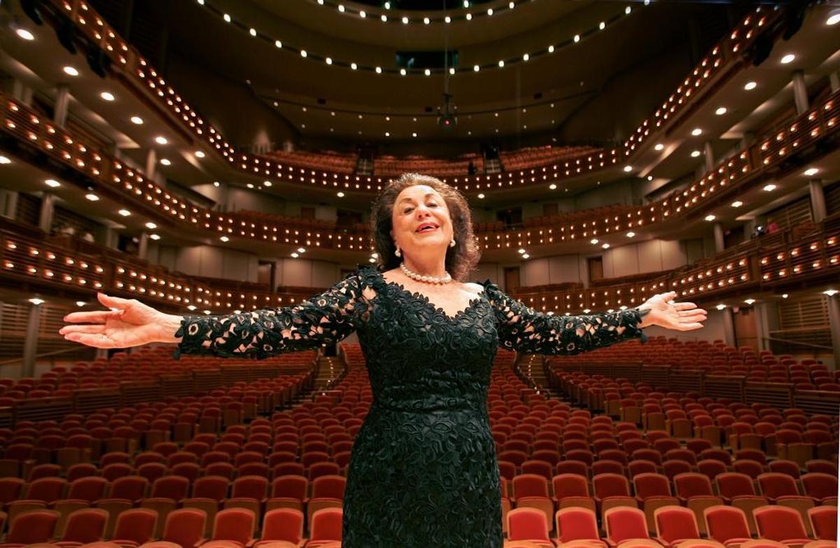 Judy Drucker, in 2006, on stage at the Ziff Ballet Opera House during the official opening of the Adrienne Arsht Center in Miami. Drucker died at 91 on March 30, 2020.