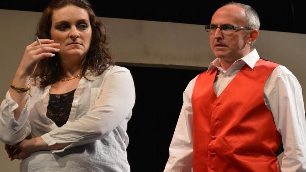 Medea (Sabrina Lynn Gore) plots against at Jason (Tim Gore) in ‘The Violet Hour.’