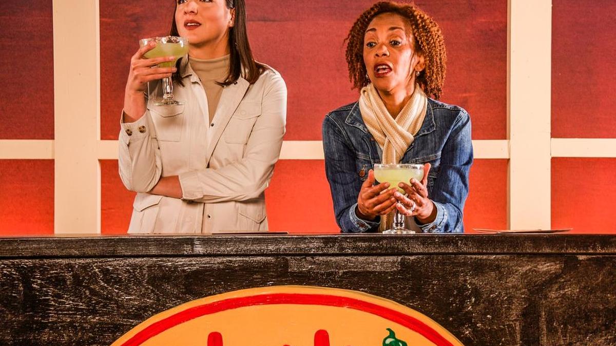 Diana Garle (left) plays a lobbyist pressing her case to Karen Stephens as a newly elected member of Congress in ‘Kings’ at GableStage.