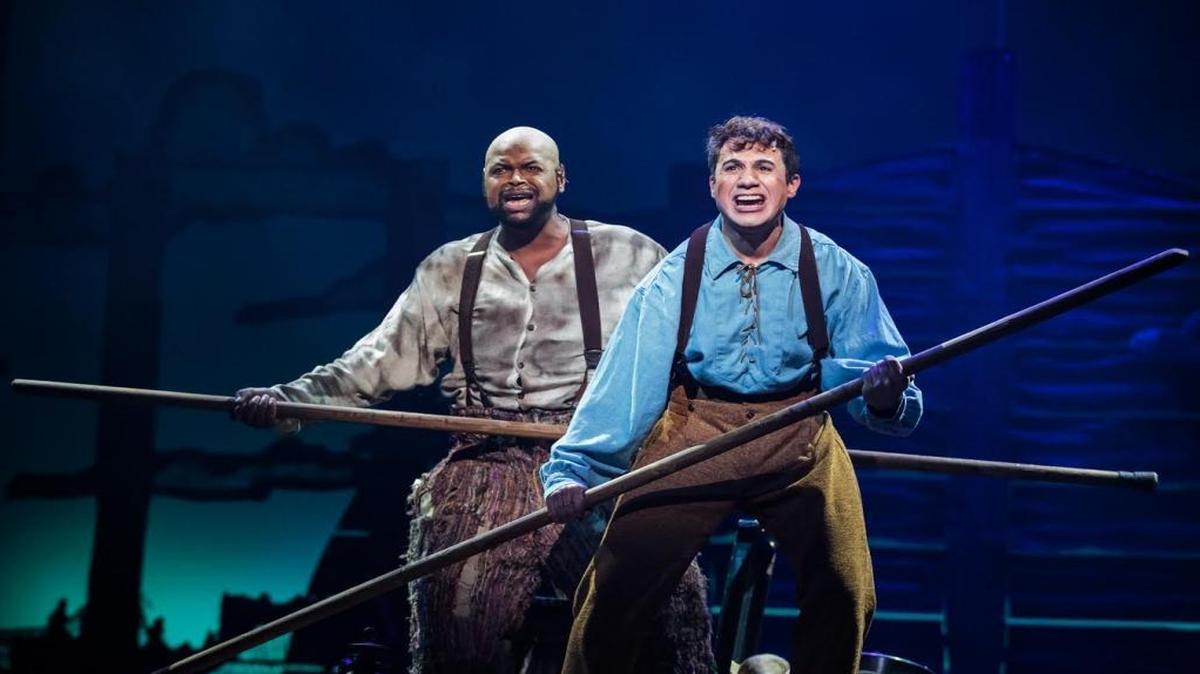 Brian Maurice Kinnard and Ricky Cona as Jim and Huck fight their way down the Mississippi in Slow Burn Theatre’s ‘Big River.’