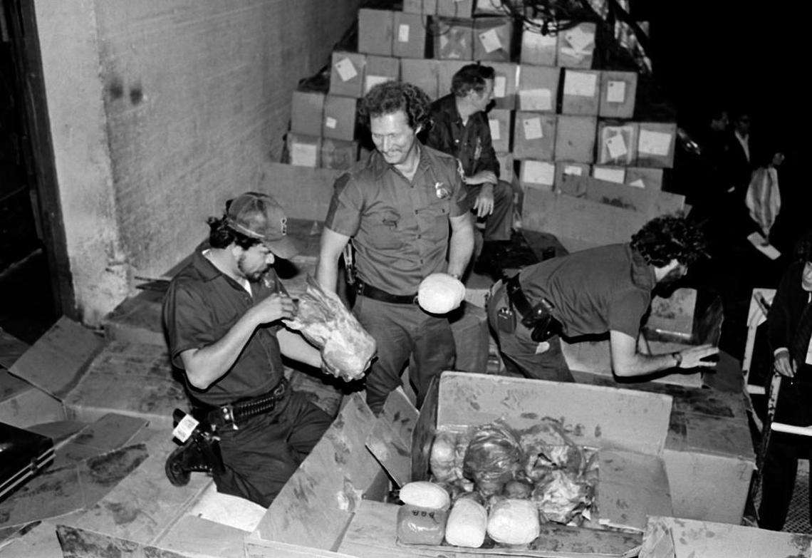 Nearly two tons of Colombian cocaine worth an estimated $175 million was seized at a Miami warehouse by U.S. Customs and Drug Enforcement agents in this March 10, 1982, file photo.