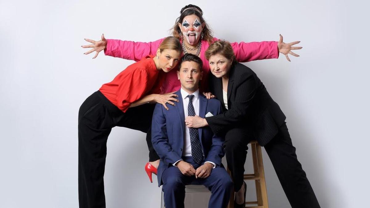 Vanessa Elise as Death hovers over lawyers played by Laura Turnbull, Ryan Didato and Autumn Kioti in Christopher Demos-Brown’s ‘Wrongful Death and Other Circus Acts.’