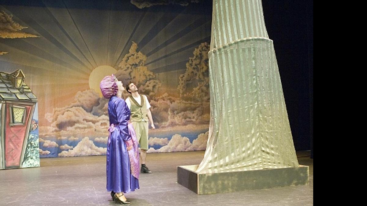 
Jack and his mother contemplate a giant beanstalk that has sprouted outside their home in ‘Jack and the Beanstalk,’ part of the Wick Theatre-Dream Child Productions summer children’s programming.
