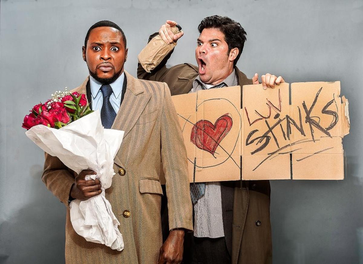 Jovon Jacobs loses some holiday spirit thanks to an angry Alex Alvarez in City Theatre’s Winter Shorts at the Arsht Center.