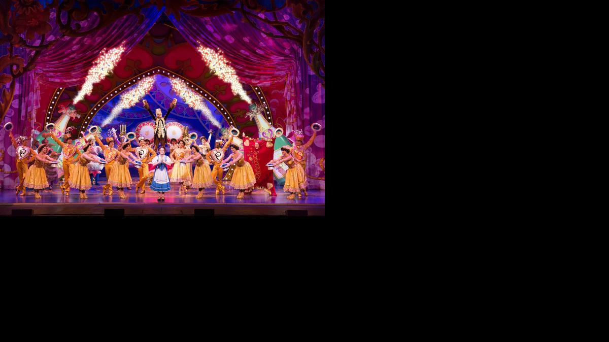 
A BEAUTIFUL BELLE: Jillian Butterfield as Belle enjoys a spectacular moment with the cast of Disney’s ‘Beauty and the Beast’ at the Arsht Center.
