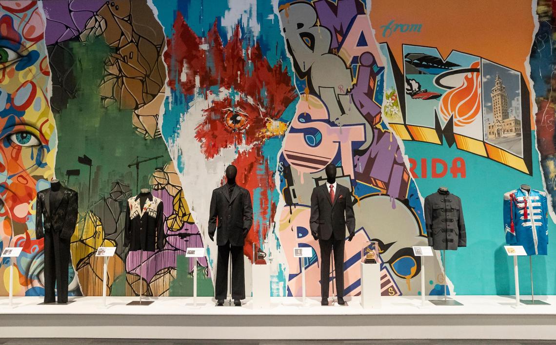 Outfits worn by Cuban-American musician Willy Chirino are on display for the ‘Willy Chirino: 50 Years of Music’ exhibition at HistoryMiami Museum on Wednesday, Jan. 25, 2023, in downtown Miami, Fla. The exhibit recognizes the life and career of singer-songwriter Willy Chirino and displays a collection of his awards, concert attire, photos, videos and personal items.