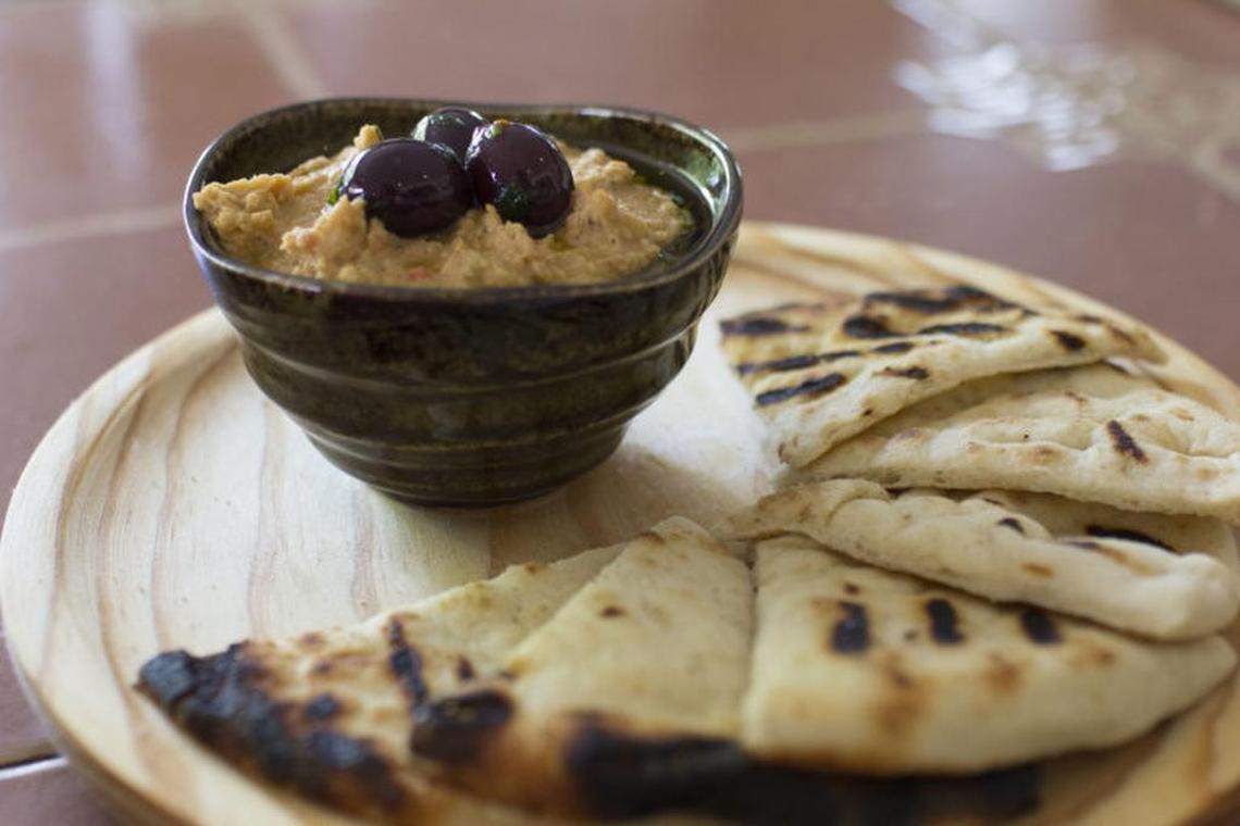 Hummus and eggplant dip at Panarea come with a basket of Mediterranean breads.
