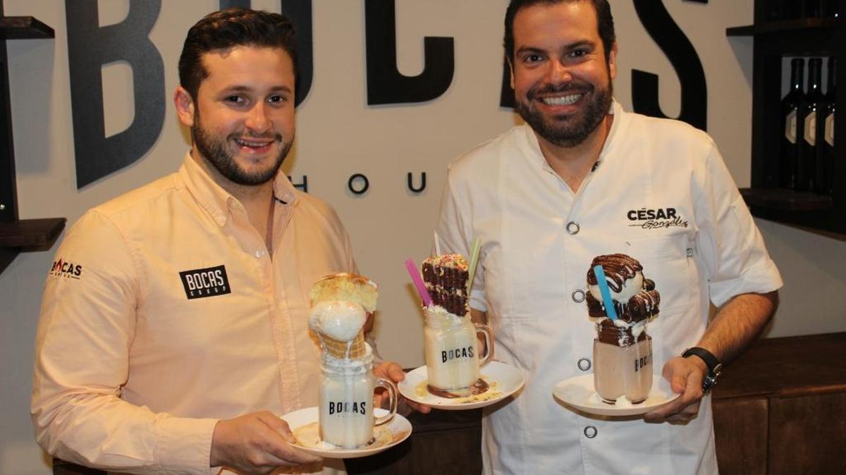 Levin De Grazia, 25, and Cesar Gonzalez, 40, pose with a few of their signature Bocas House milkshakes.