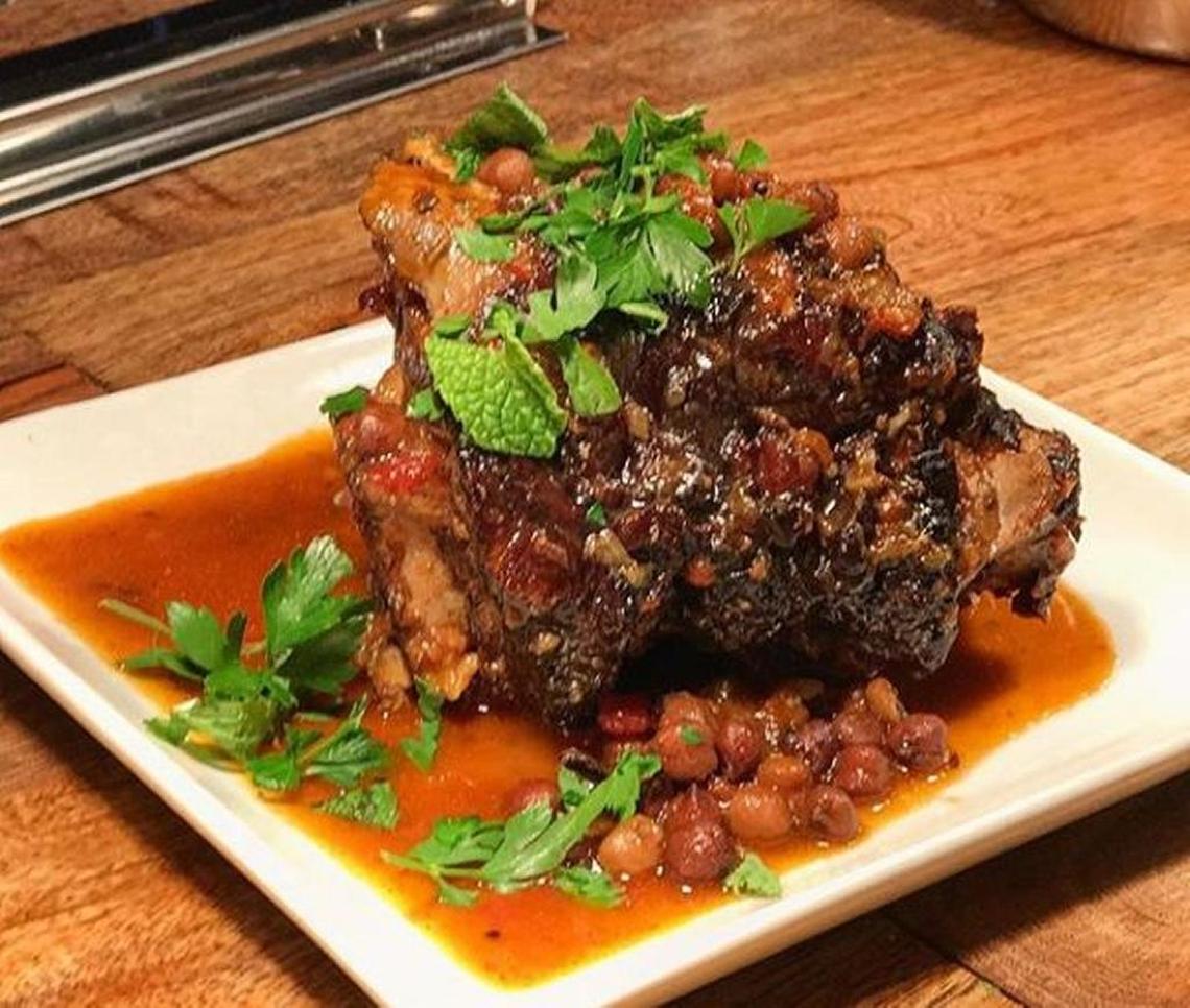 The smoked lamb neck is a tender and gorgeously marbled hunk of meat that is rich like a long-braised osso buco but with an added smokiness.