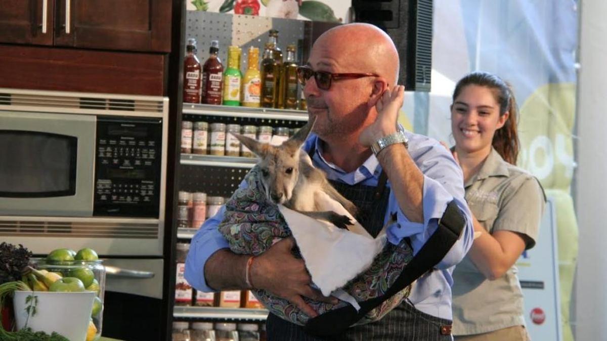 Andrew Zimmern at Fun and Fit as a Family. No, he won’t be eating kangaroo — we don’t think.