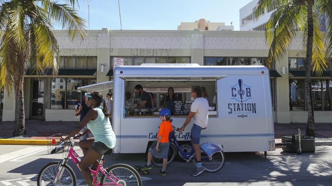 Relentless Roasters’ Cob Station serves cold brew coffee during Ciclov’a, an event that transforms Washington Avenue into a paved park, on Sunday, Oct. 9, 2016. Relentless Roasters distributes its Nicaraguan imported coffee beans to over a dozen Miami restaurants.