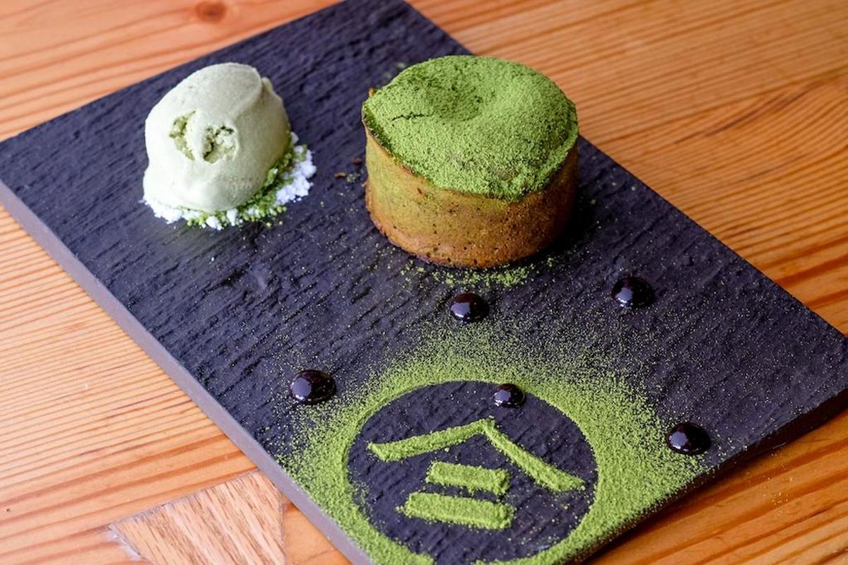 Warm green tea fondant with matcha gelato.