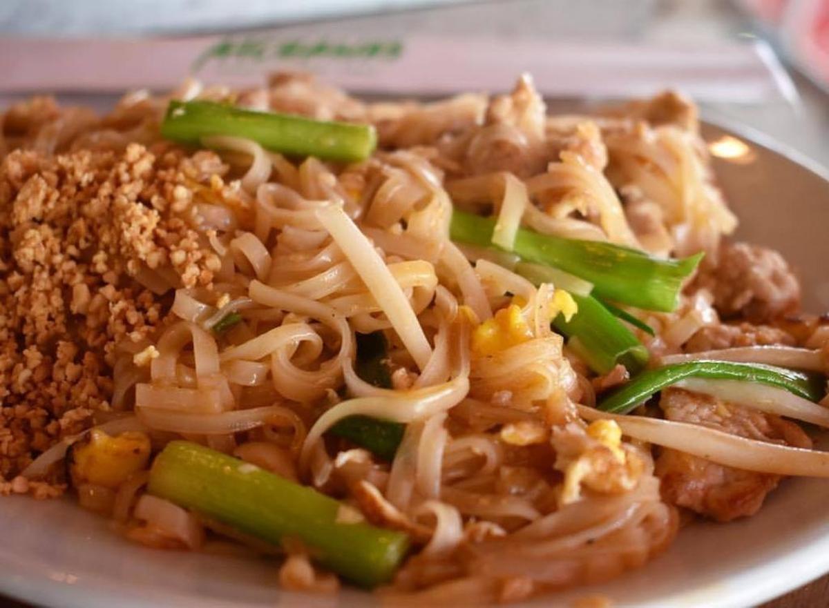 The Pad Thai with minced pork and shrimp hits every flavor note — sweet, tangy, acidic, salty, umami.