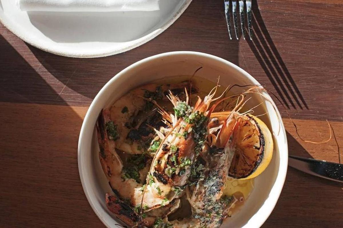 Wood-fired prawns at Upland Miami