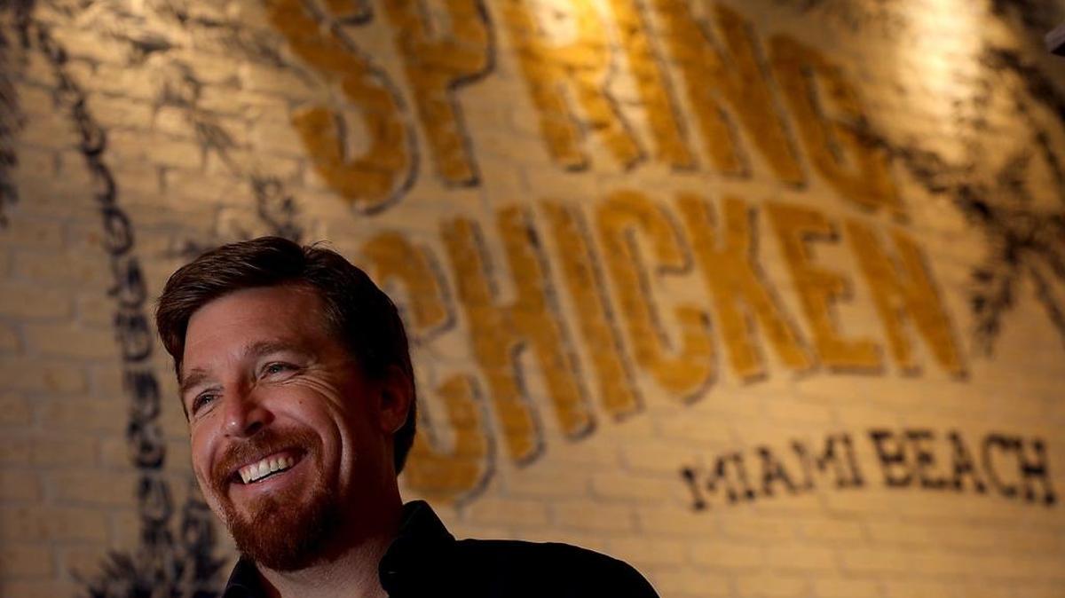 John Kunkel at the third South Florida location of its newest concept, Spring Chicken, Spring Chicken is a fast-casual restaurant at 1439 Alton Road, the same Miami Beach location as the original location of Lime Fresh, which Kunkel also founded. The new location opens Friday.