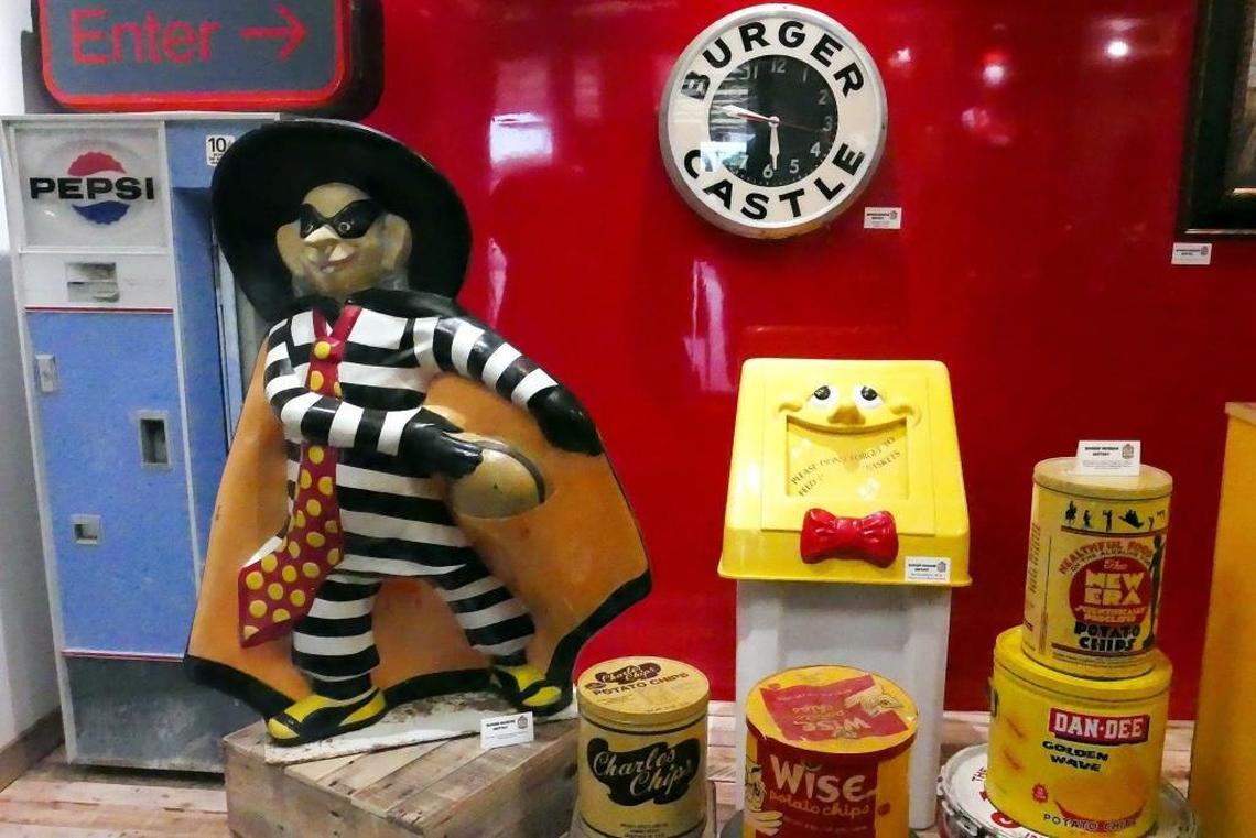 The McDonald’s Hamburgler is among the memorabilia at the Burger Museum by Burger Beast at the Magic City Casino. The museum opens Dec. 2.