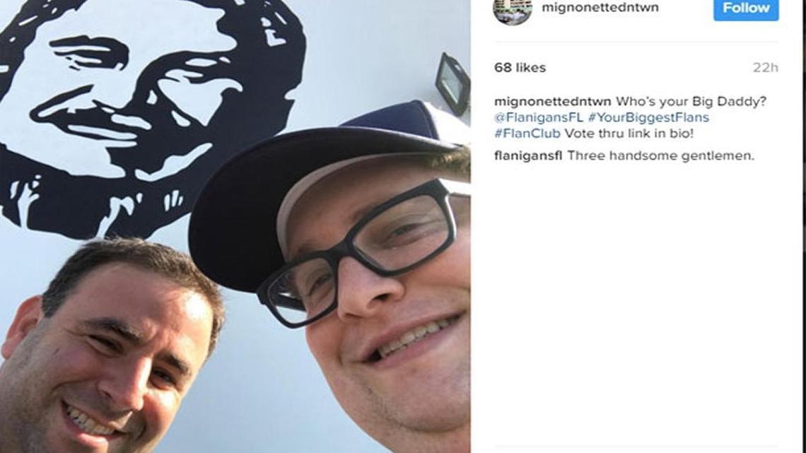 To try to match up against Flanigan’s, Mignonette took to Instagram — and to the road. The owners Danny Serfer, left, and Ryan Roman went on a 13 1/2-hour road trip on April 1 to visit every Flanigan’s in one day. They posted about it on Instagram and Twitter with the hashtag #YourBiggestFlans